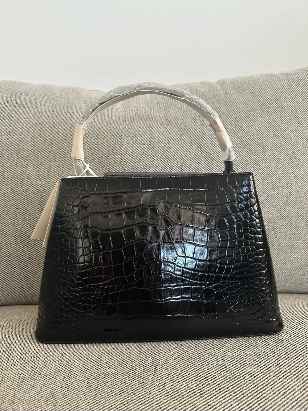 NWT Tory Burch Britten Embossed Croc Leather Satchel Bag Black $850